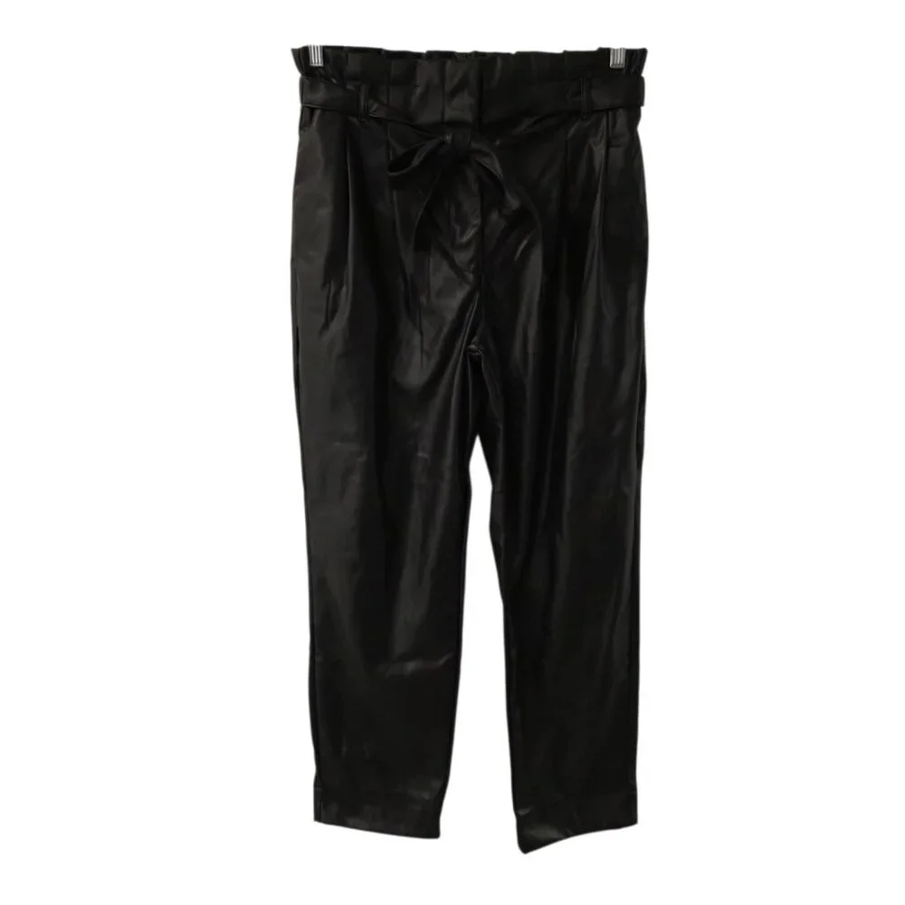 Mi Ami For Francescas Faux‎ Leather Paperbag Pants Black Tie-Waist Large NEW